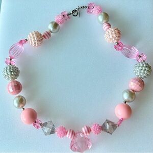 Vintage FUN Lucite and Acrylic Colorful Bead Necklace 22” PINK